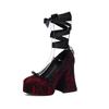 Punk Woman Lace Pumps Goth Platform Shoes Girls Black Red Fancy Chunky High Heels for Prom Costume Cosplay