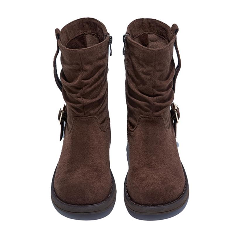 Women's Ankle Boots and Booties Non-Slip Round-Toe Western Cowboy Boots Large-Size Maillard Vintage Motorcycle Boots Female