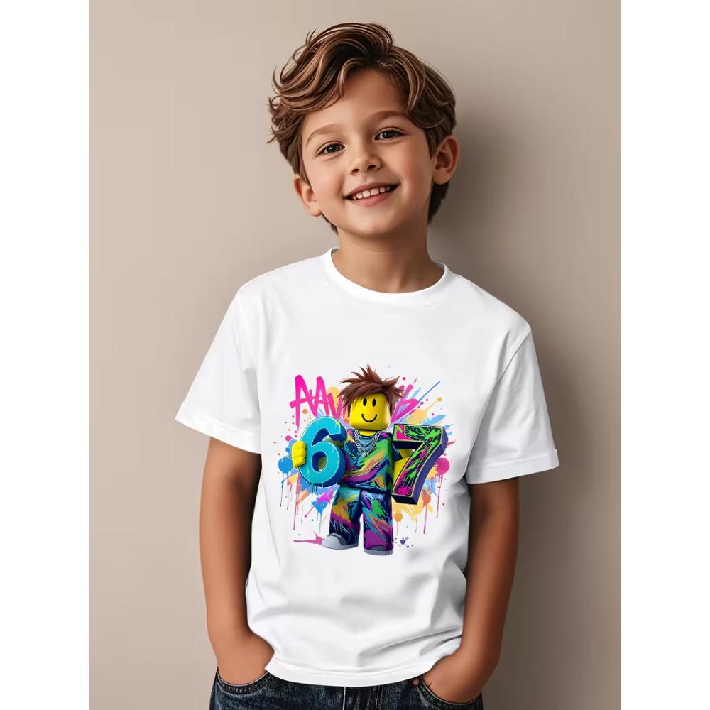 Funny Meme Number 67 Six Seven Print Men's Short Sleeves T-Shirt Loose Casual Summer Outdoor Street Men's and Women's Tees Tops
