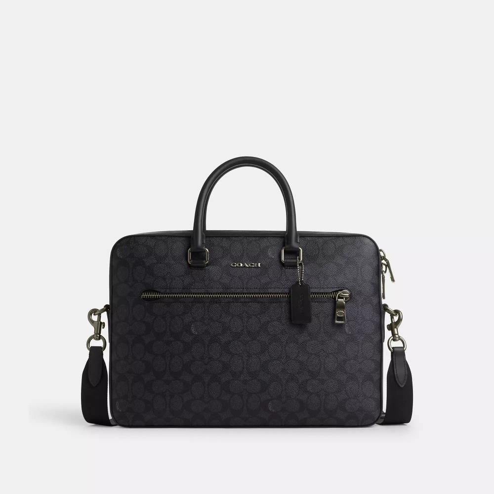 Coach Ethan Slim Brief In Signature Canvas Gunmetal Charcoal Black