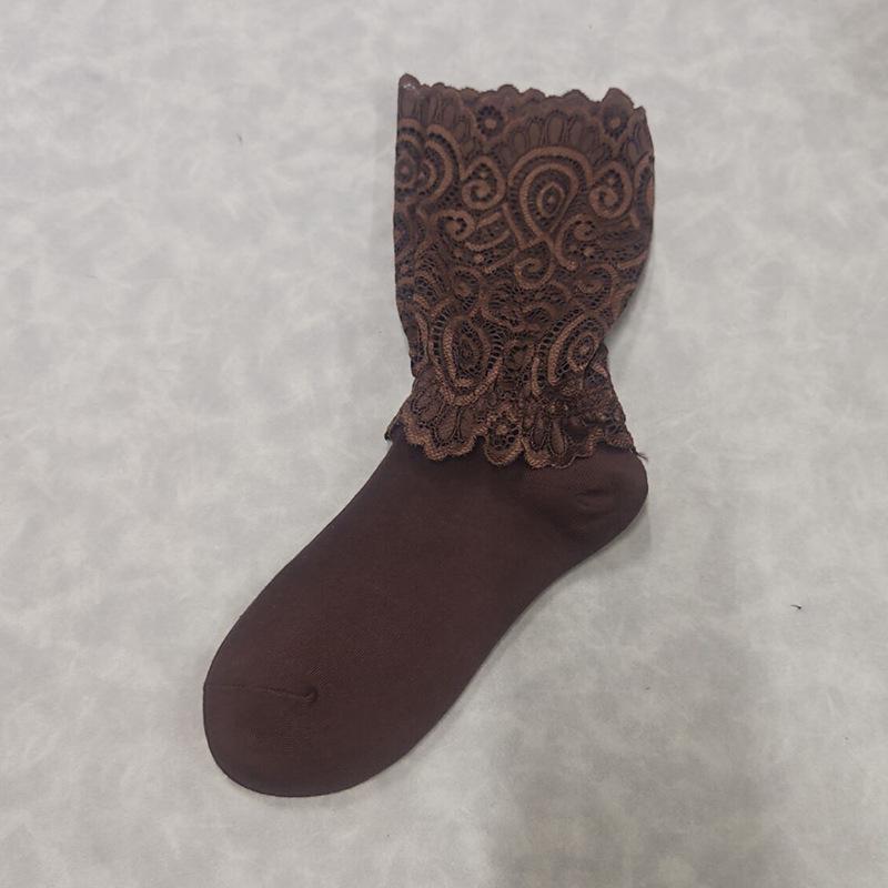 Женские осенне-зимние носки до середины икры в стиле лолита с кружевной отделкой