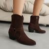 2024 Womens Faux Suede Buckle Designer Ankle Boots Winter Block Heel Zipper Ankle Boots Western Chelsea Cowboy Boots Botas Mujer