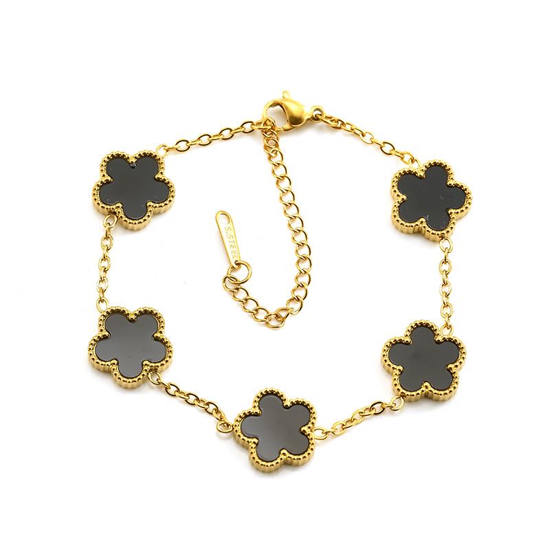 Браслет-цветок с пятью лепестками, браслет из нержавеющей стали с титановым покрытием, двусторонний, на удачу, темпераментный