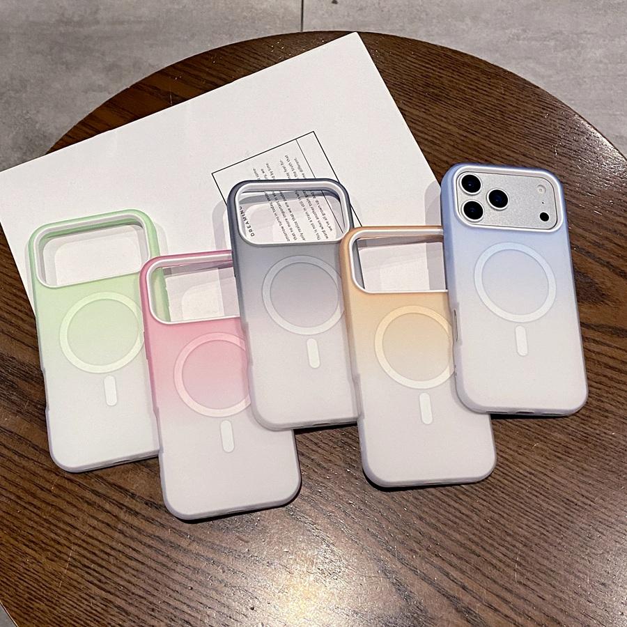 Противоударный чехол 2 в 1 с магнитной беспроводной зарядкой для iPhone 17 16 15 14 13 12, не желтеющий чехол-накладка цвета макарон с градиентом для MagSafe