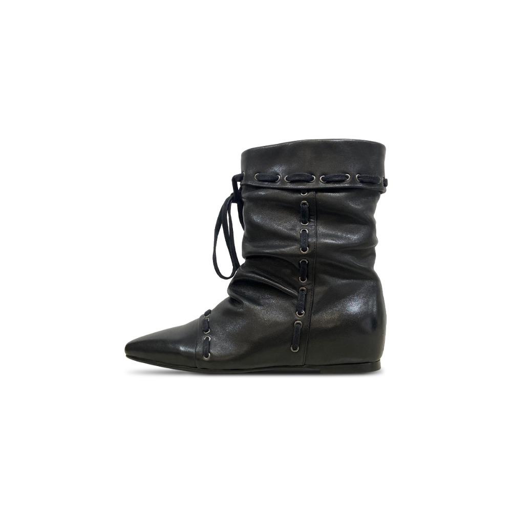 Модные ботильоны на шнурке, плиссированные, с острым носом, из замши, без застежки, увеличивающие рост, женские, в стиле вестерн, ковбойские