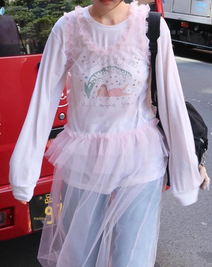 In-Stock: Korean Cotton Round Neck Print T-Shirt - Lily Girl 2025 Summer Slim-Fit Casual Top