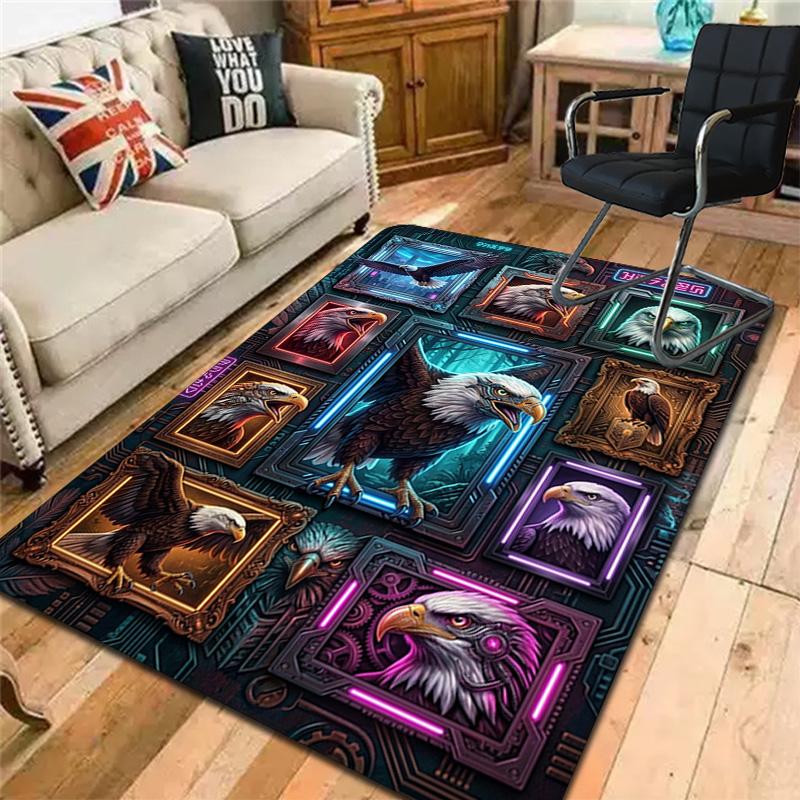 Eagle Frames Neon Artwork Pattern Rug Floor Mat for Living Room or Bedroom Soft and Comfortable Carpet a Gift for Birthday and Holiday.