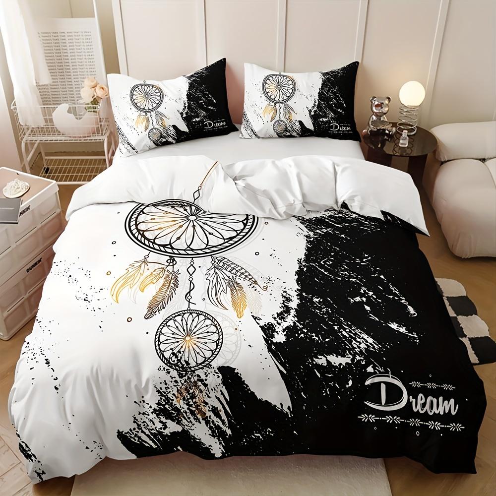 Chic Black & White Dreamcatcher Bedding Set-Breathable Soft Easy-Care 3-Piece Duvet Cover Pillowcases For All-Season Comfort