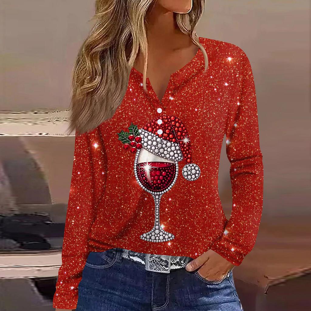 Women's Fashion Casual Floral Print V Neck Long Sleeved Button Up T Shirt Top Long Sleeved Top