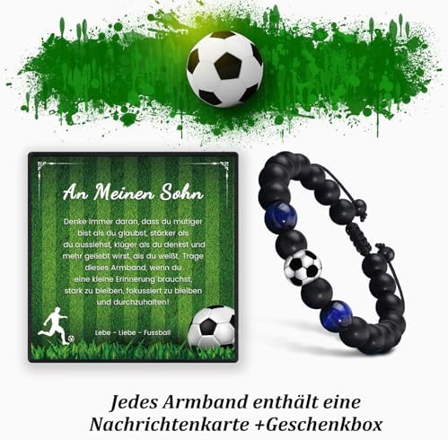 YELUWA Soccer Bracelet Gift for Son, Natural Stone Football Bracelet for Boys 13-18, Birthday Christmas Gift for Son Brother Grandson Nephew