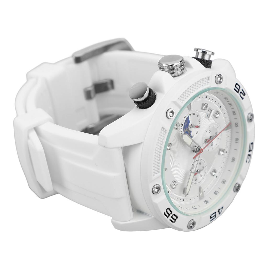 Men Multifunctional Quartz Watch Silicone Strap Water Resistant Wristwatch Chronograph Quartz Watch