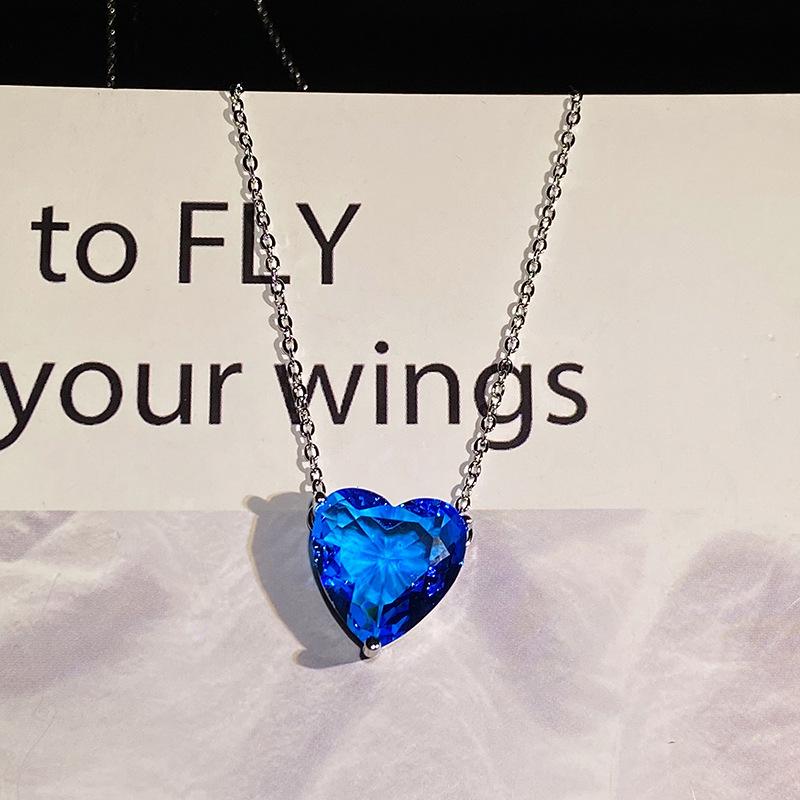 925 Стерлинговое серебро Короткое ожерелье простое Сердце Драгоценный камень Изумруд Бриллиант Рубин Аквамарин Белое золото Ожерелье Женские украшения Подарок для вечеринки