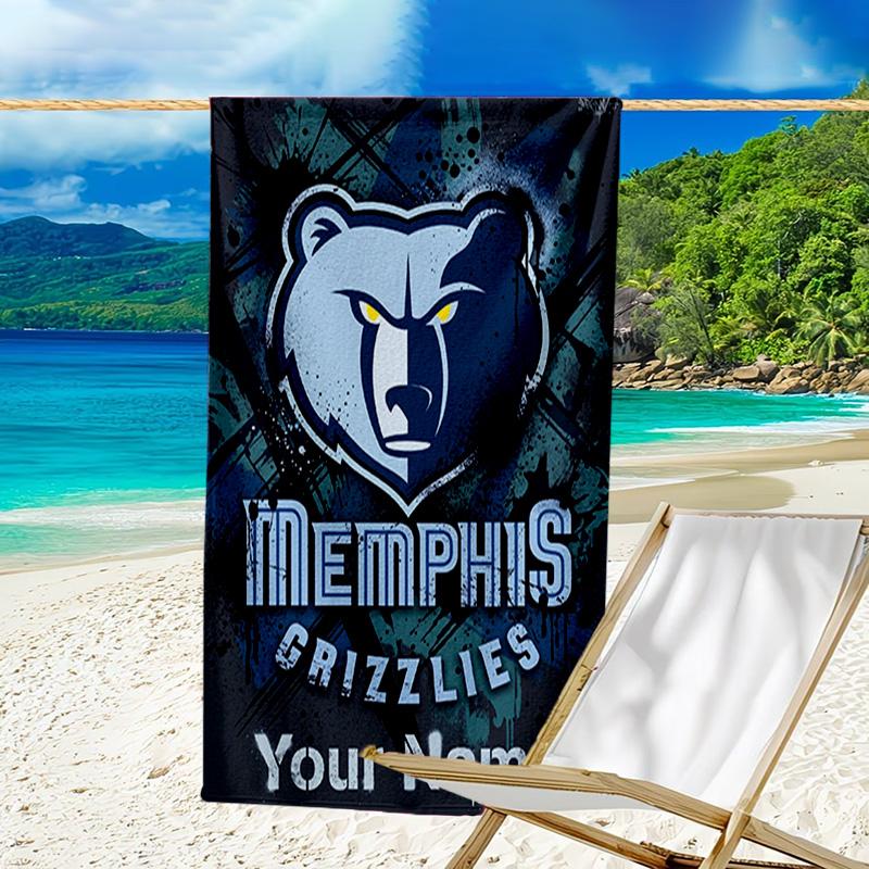 Custom Name Beach Towel Grizzly Marks Logo Design Beach Towel, Soft Microfiber, Gift for Her/Him, Birthday, for Pool, Beach, Travel, Fan gifts