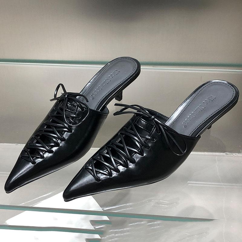 PU Europe and America Style Sexy Fine High-heeled Shoes Women's Slippers 2024 New Fashion Solid Color Hollow Out Sandals Summer