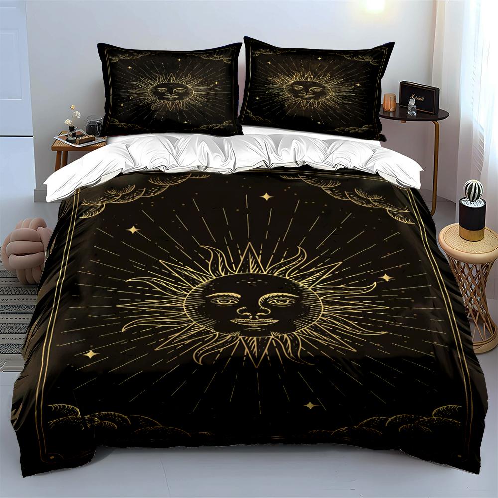 Golden Sun and Starry Night Bedding Set Bedding set (1 duvet cover, 2 pillowcases, duvet not included)
