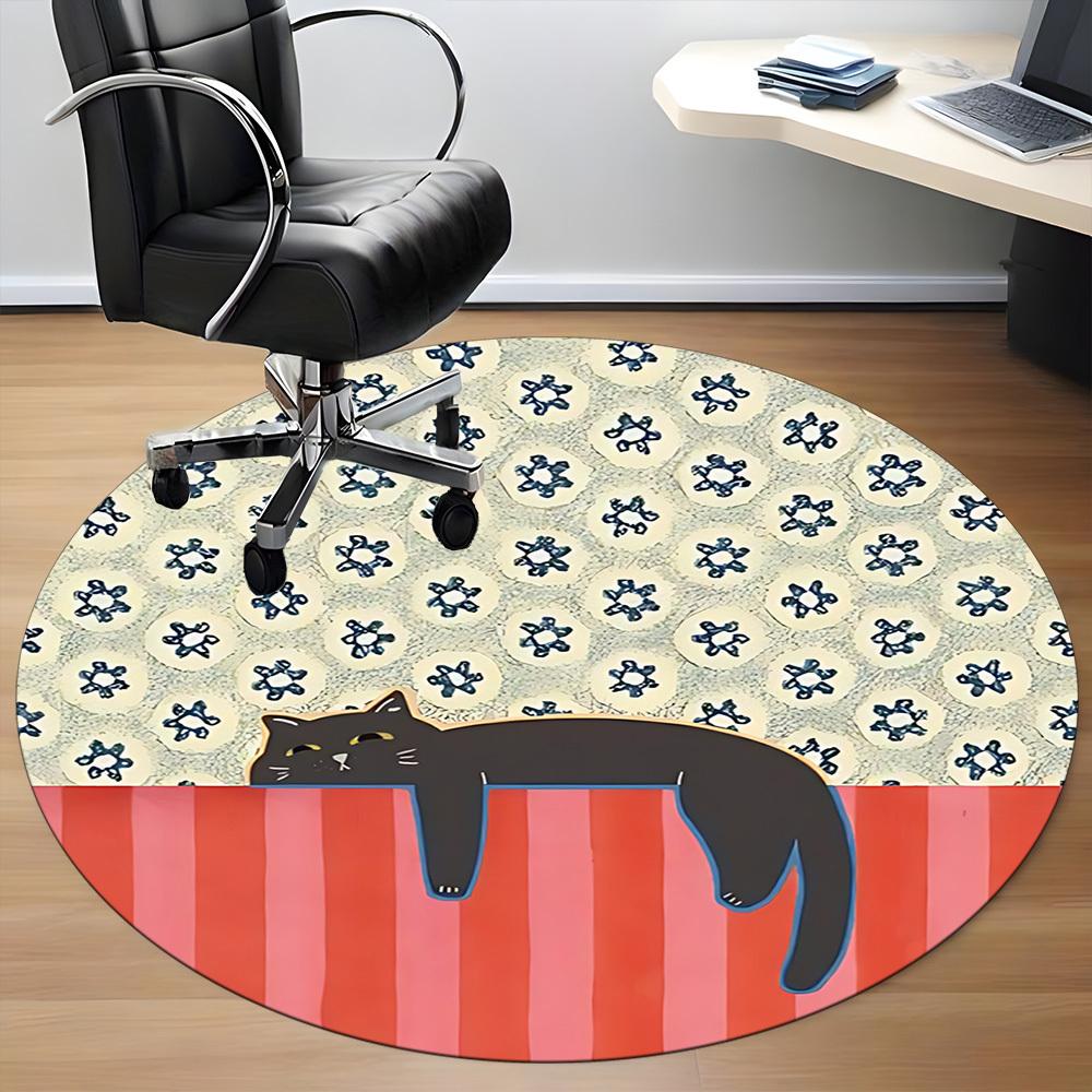 1pc Cat Floral Pattern Office Round Area Rug, Indoor Mat Suitable For Office, Under Office Chairs Bedroom Living Room Home Decor, Room Deco175