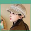 Beret With Retro Grid Printing Design Suitable For Daily Outdoor Dressing