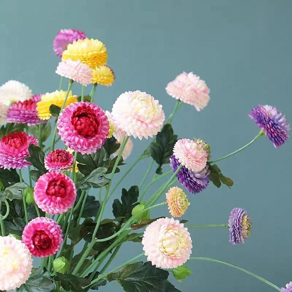 5 Heads Silk Flowers Silk Material Fake Plants Artificial Chrysanthemum Flowers Wedding Room
