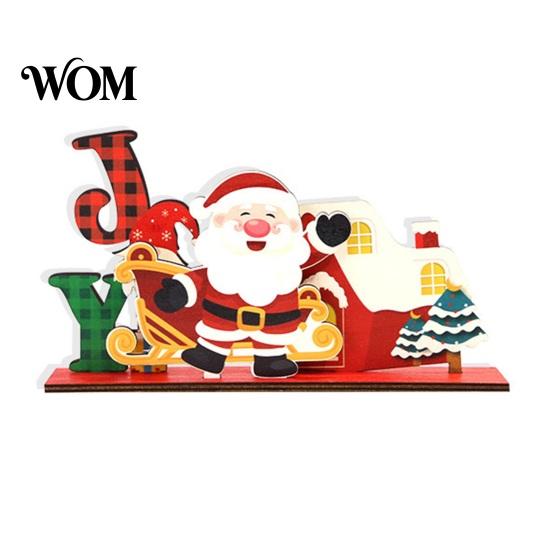 Rustic Wooden Cabin Decor Christmas Ornaments, Tabletop Decoration with Santa Claus Snowman Elk Window Display Props Designs for Home Holiday