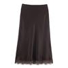 Womens Satin Midi Skirt Lace Trim Straight Fit Elegant Office Wear