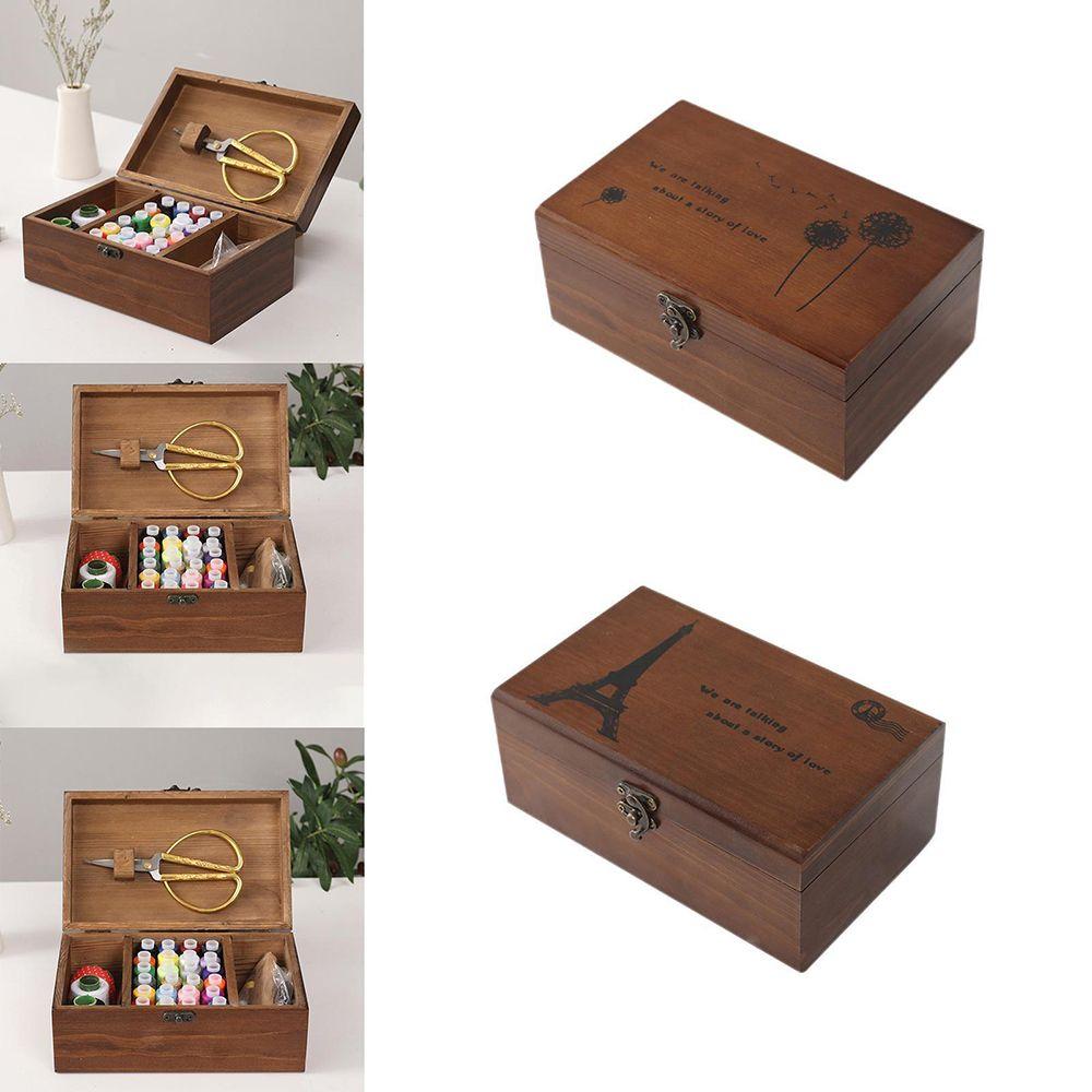 Portable Basket Empty Sewing Storage Case Wooden Box Sewing Kit Box Needle Thread Storage Case