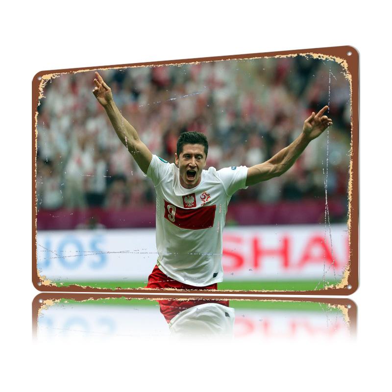 Robert Lewandowski Football Poster Customized Vintage Metal Signs Wall Art Retro Tin Plaque for Soccer Fans Office Decoration
