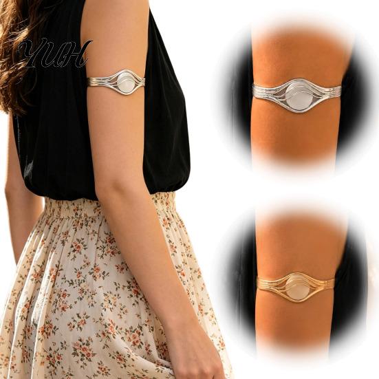 Dainty Arm Cuff for Dresses Bracelets Women, Upper Adjustable Bangle Band, Wavy Hollow Armlet Stackable Jewelry Boho Women