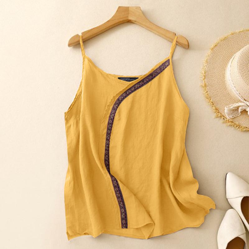 ZANZEA Женские летние майки без рукавов с круглым вырезом и нерегулярной строчкой
