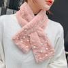 Корейский Милый Шарф из Искусственного Меха Кролика Рекса Теплый Зимний Женский Утолщенный Двусторонний Плюшевый Узкий Защита Шеи на Крест Жемчужные Шарфы O69