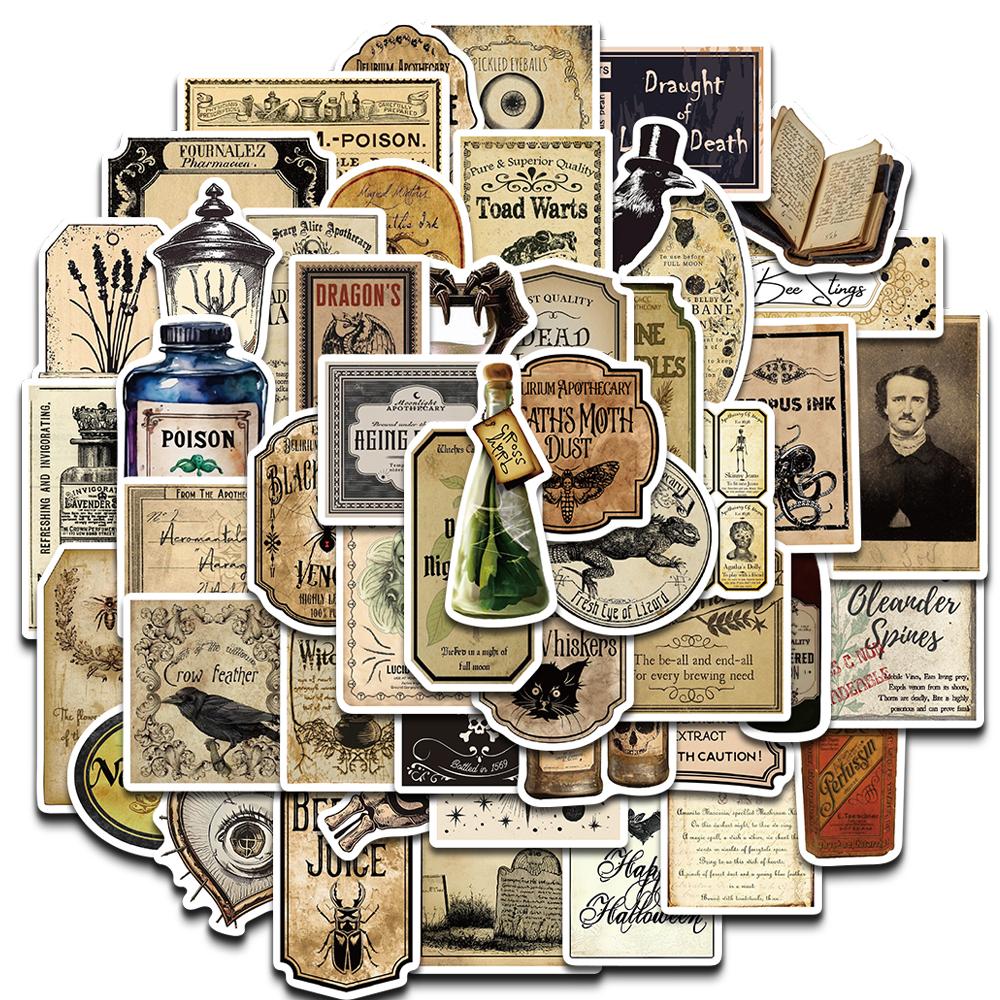 50PCS Gothic Pharmacist Medication Label Stickers Skateboard Designs Phone Luggage Waterproof Scrapbooking Laptop Wall Sticker