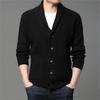 Autumn Winter Men's Thick Button Cardigan Green Fruit Collar Sweater V-neck Solid Color Casual Sweater