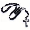 Christ Jesus Wooden Beads Rosary Bead Cross Pendant Woven Rope Chain Necklace Religious Orthodox Praying Jewelry