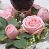 Mini Artificial Wreath Candle Ring Realistic Faux Rose Garland with Plastic Base Candle Wine Decoration Weddings Party Dining Table Centerpiece