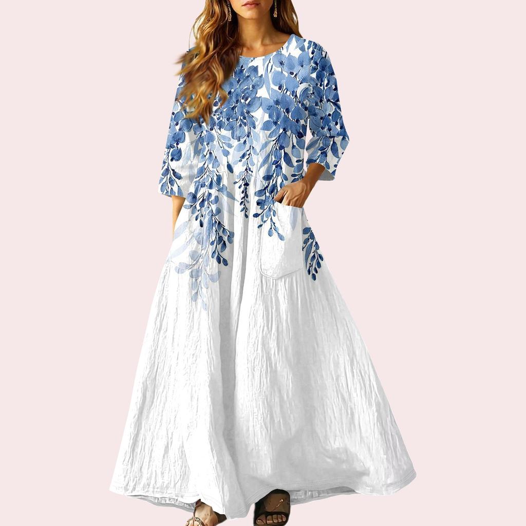 Women's Retro Ethnic Style Ribbon Embroidered Sleeveless Linen V-neck Maxi Dress