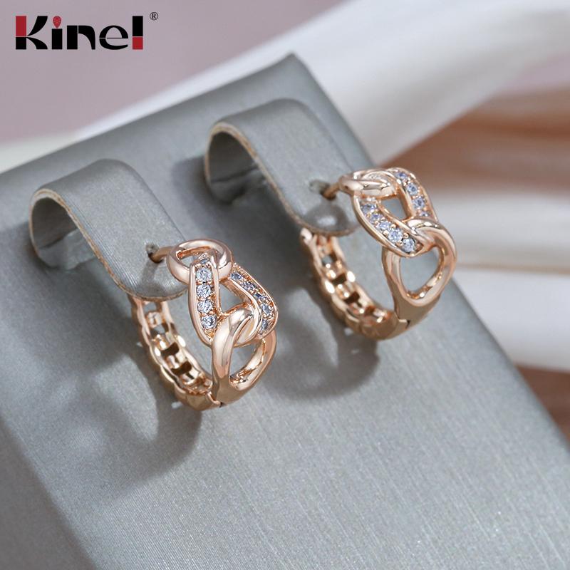 Kinel Vintage Chain Hoop Earrings For Women Rose Gold Color Fine Jewelry