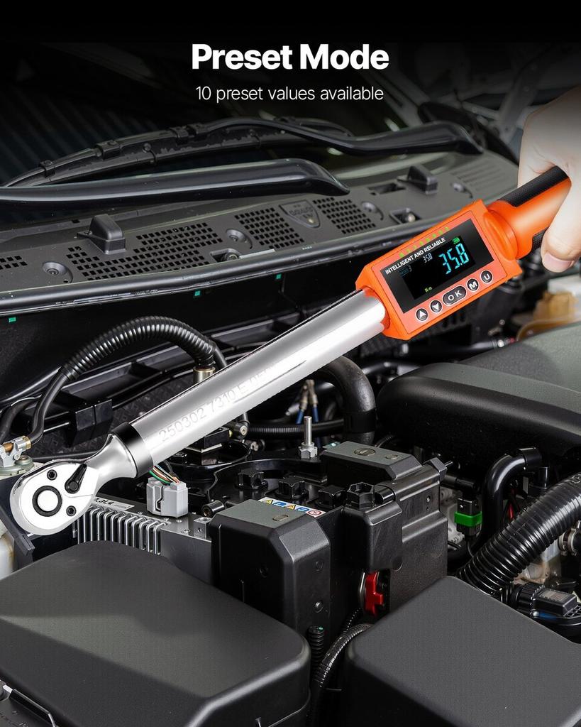 Digital Torque Wrench Set 2 Pieces 1/2 3/8 Inch Drive 72-Tooth Electronic