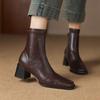 Krazing Pot Microfiber Autumn Winter Shoes Thick High Heels Chelsea Boots Square Toe Keep Warm Zipper Ankle Boots
