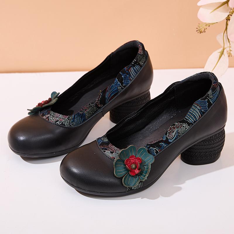 Fashion GKTINOO 2025 Spring Flower Genuine Cow Leather Shoes Women Shoes Elegant Fashion Shoes Woman Retro Handmade Shoes High Heels