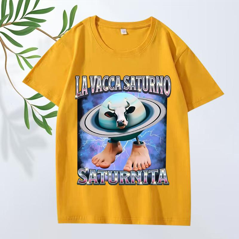 Итальянский Мозг La Vacca Saturno Saturnita Забавная Корова Мем Футболка мужская женская Оверсайз 100% Хлопок прохладный Летний принт Унисекс топы