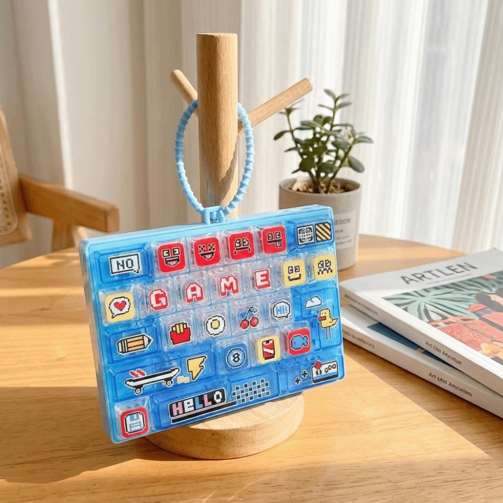 Pixel Button Fidget Gadget Cartoon Pattern Sensory Charm Fashion 26-Keycap Keychain  Office