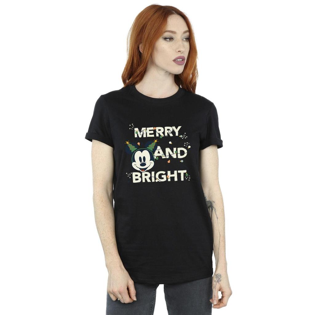 Disney Womens/Ladies Mickey Mouse Merry & Bright Cotton Boyfriend T-Shirt
