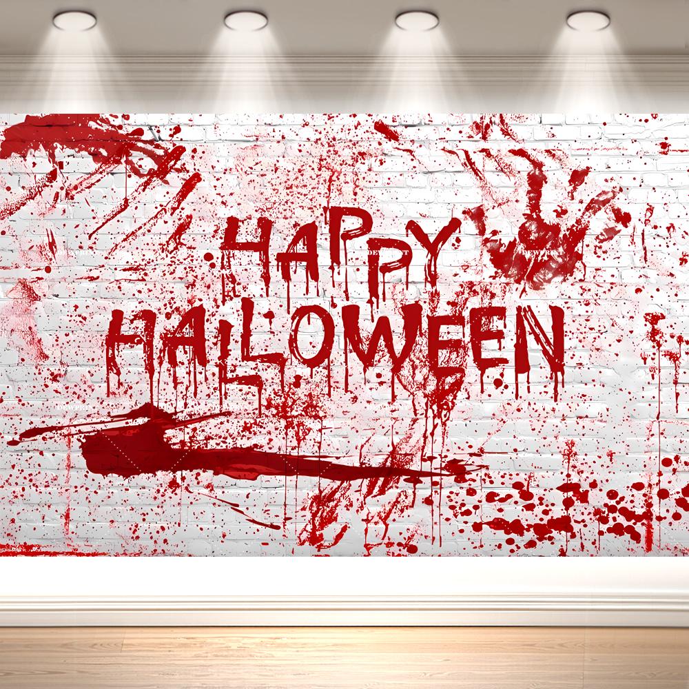 Halloween Backdrop Banner No One Leaves Scary Horror Blood Drip Ghost Silhouette Decor Background Indoor Outdoor Garage Tapesty426