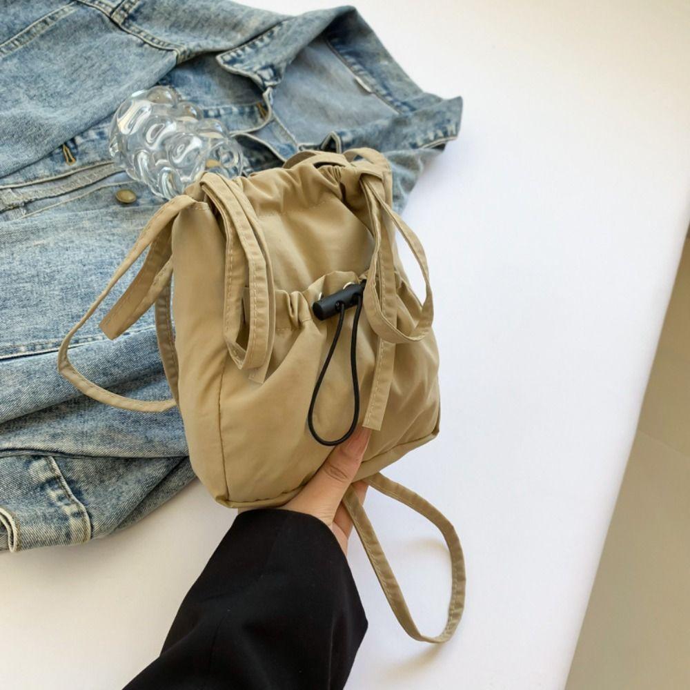 Korean Style Drawstring Canvas Bag Purse Mobile Phone Bag Casual Nylon Shoulder Bag Outdoor