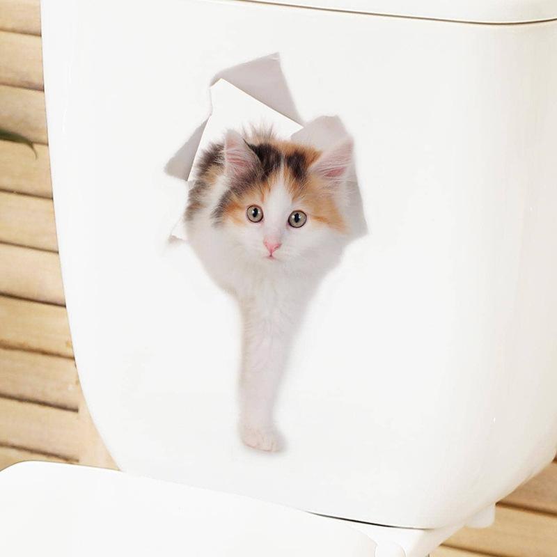 Креативная реалистичная 3D наклейка на унитаз с милым котом Vision, забавная наклейка с изображением животных для ванной комнаты, декор крышки унитаза, самоклеящаяся ПВХ, водонепроницаемая картина