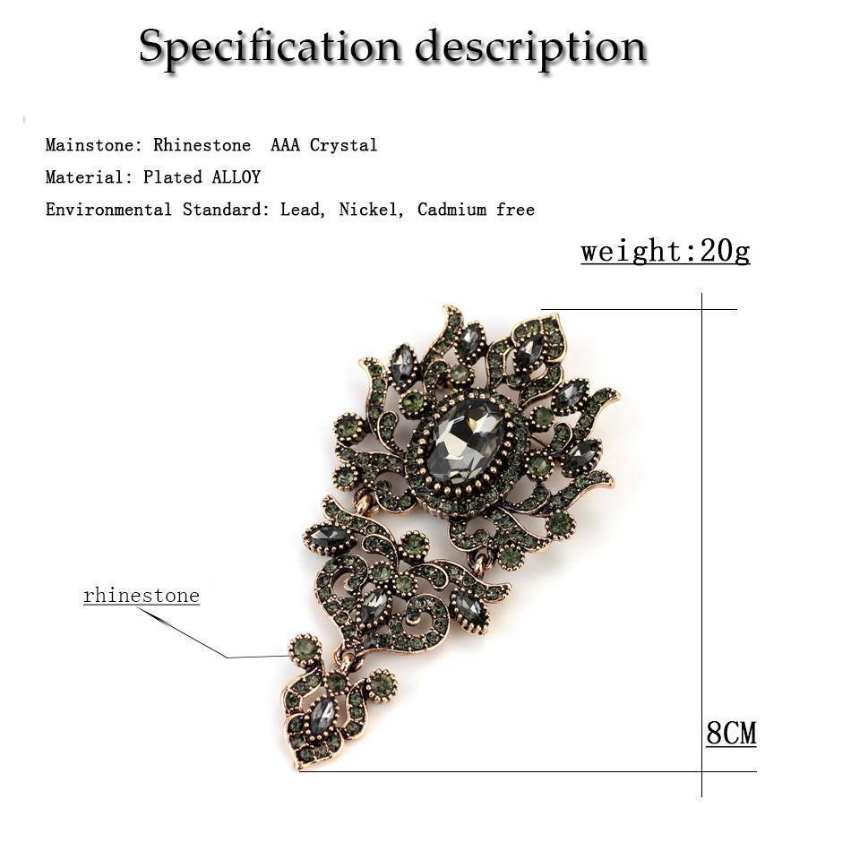 Vintage Bohemian Flower Crystal Ladies Brooch Vintage Gold Color Resin Bridal Jewelry Gift