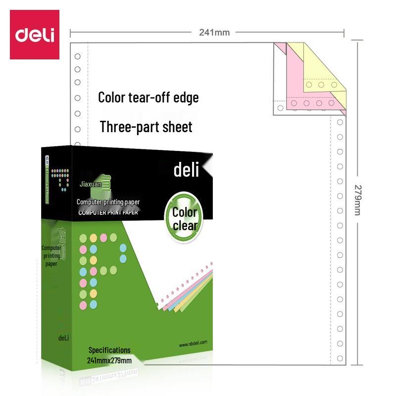 Deli 3-Ply Continuous Form Dot Matrix Printer Paper