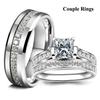 Fashion Couple Rings Exquisite Women Rhinestones Zirconia Rings Set Simple Men Stainless Steel CZ Stone Rings Wedding Jewelry