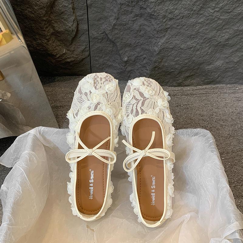 Французское кружево сетка одинарная обувь женская лето новая фея ветер нежная с юбкой плоская мягкая подошва дышащие туфли Мэри Джейн