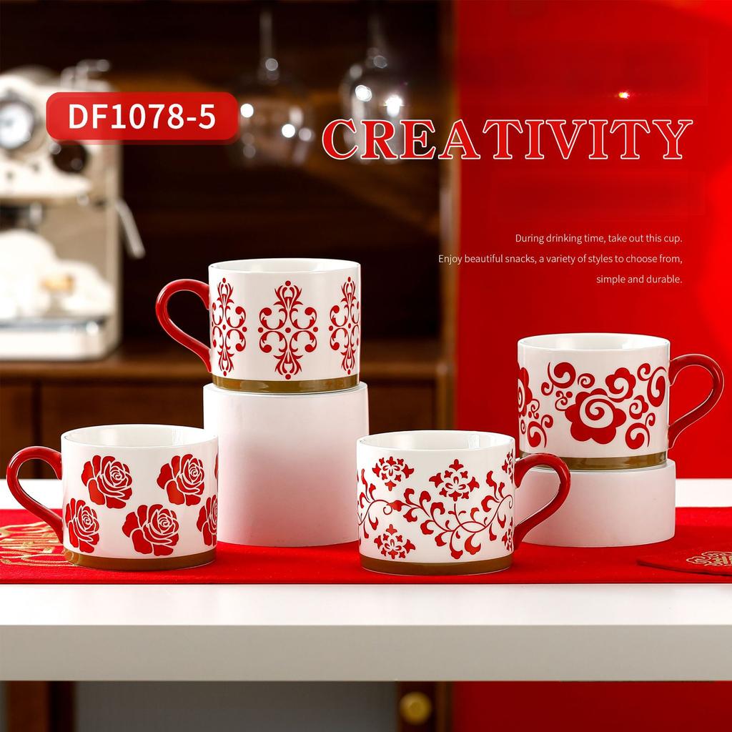 Creative Design Personality Single Mug Festive Space-saving Flower Ceramic Drinking Cup with Hand Mug Girl Couple Gift Water Cup Space-saving Gift