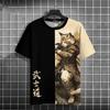 Japanese Anime Samurai Cat T-Shirt For Men 3d Animal Print Short Sleeve Tops Tees Casual T-Shirt Oversized Shirt  Men Clothing